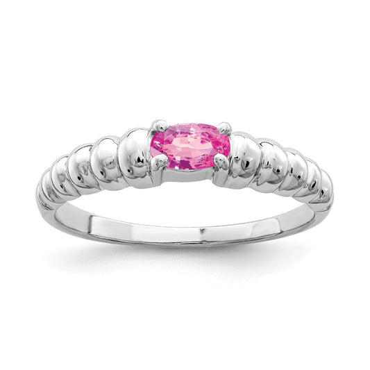 Solid 14k White Gold 5x3mm Oval PinK Simulated Sapphire Ring
