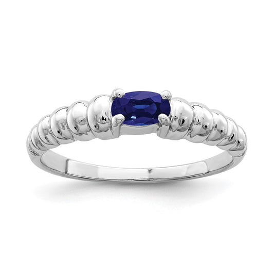 Solid 14k White Gold 5x3mm Oval Simulated Sapphire Ring