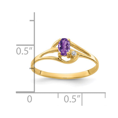 Solid 14k Yellow Gold 5x3mm Oval Simulated Amethyst A CZ Ring