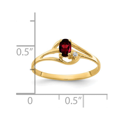 14K Yellow Gold 5x3mm Oval Garnet AA Real Diamond ring