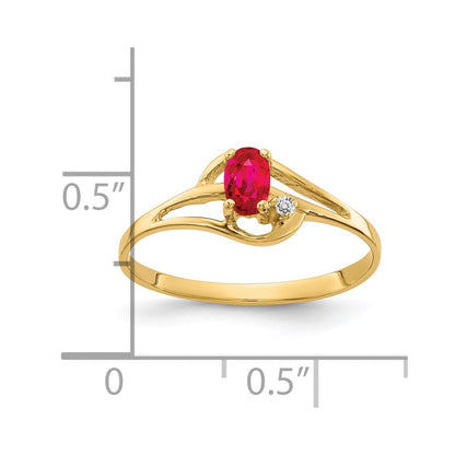 14K Yellow Gold 5x3mm Oval Ruby AAA Real Diamond ring