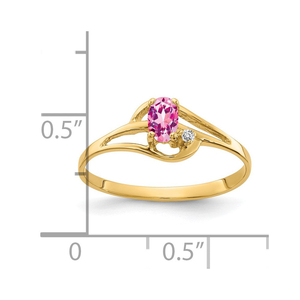 14K Yellow Gold 5x3mm Oval Pink Sapphire AAA Real Diamond ring
