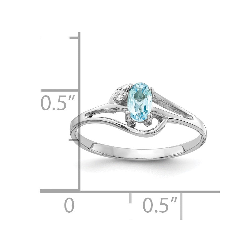 14k White Gold 5x3mm Oval Blue Topaz AAA Real Diamond ring