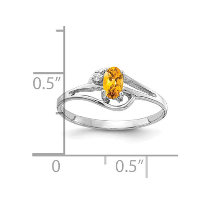 14k White Gold 5x3mm Oval Citrine AA Real Diamond ring