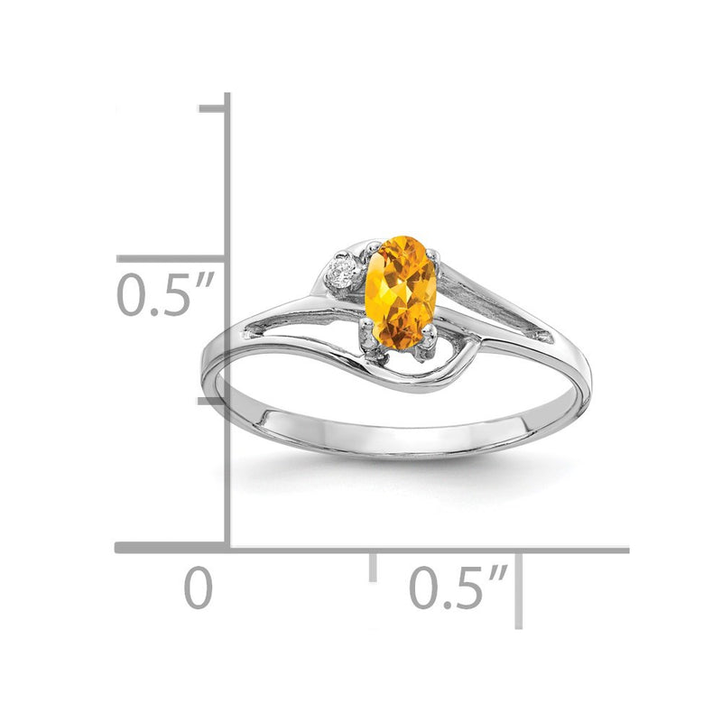 14k White Gold 5x3mm Oval Citrine AAA Real Diamond ring