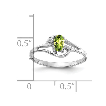 14k White Gold 5x3mm Oval Peridot AA Real Diamond ring