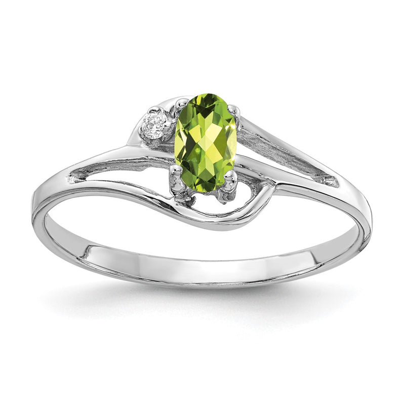 14k White Gold 5x3mm Oval Peridot AAA Real Diamond ring