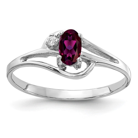 Solid 14k White Gold 5x3mm Oval Rhodolite Simulated Garnet AA CZ Ring
