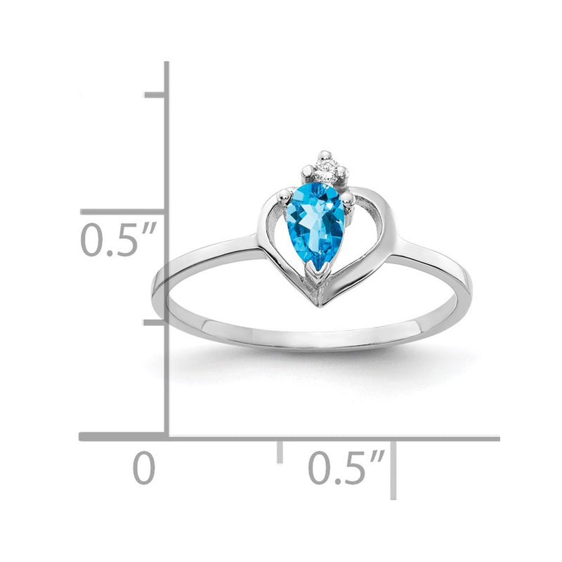 14k White Gold 5x3mm Pear Blue Topaz A4 Real Diamond ring