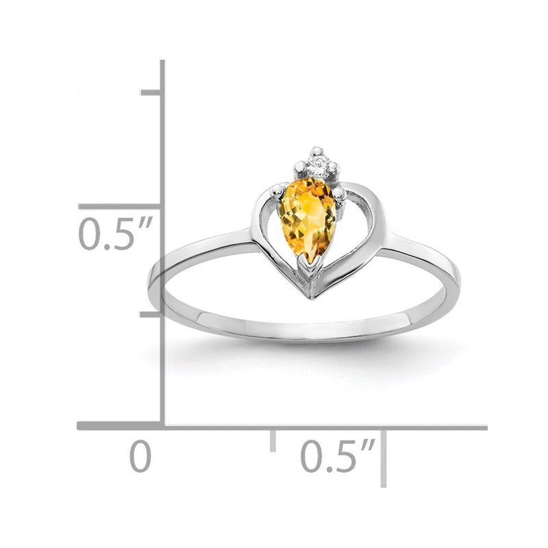 14k White Gold 5x3mm Pear Citrine AAA Real Diamond ring
