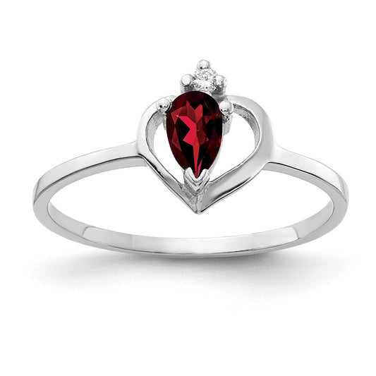 Solid 14k White Gold 5x3mm Pear Simulated Garnet AAA CZ Ring