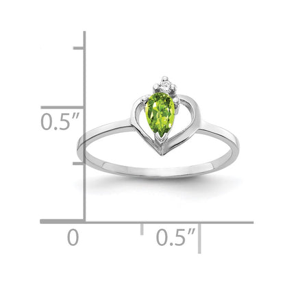 14k White Gold 5x3mm Pear Peridot AAA Real Diamond ring