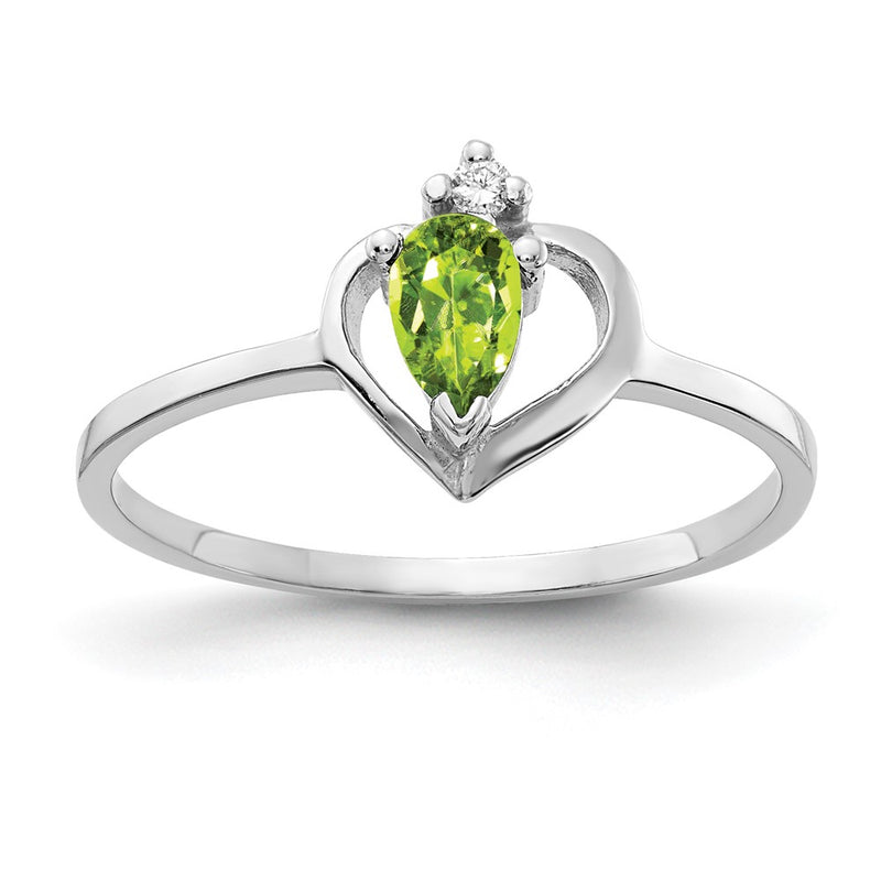 14k White Gold 5x3mm Pear Peridot VS Real Diamond ring