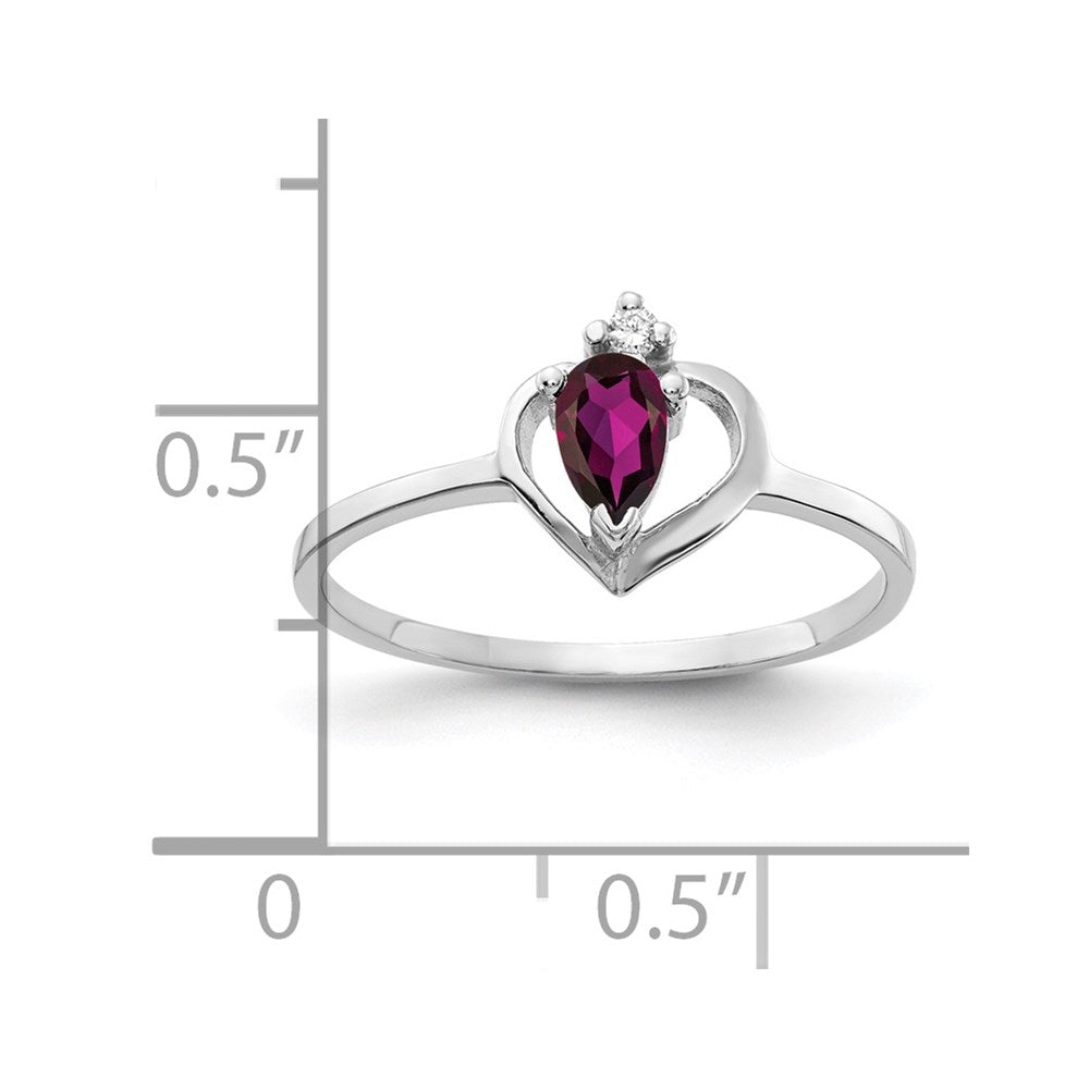 Solid 14k White Gold 5x3mm Pear Rhodolite Simulated Garnet A CZ Ring
