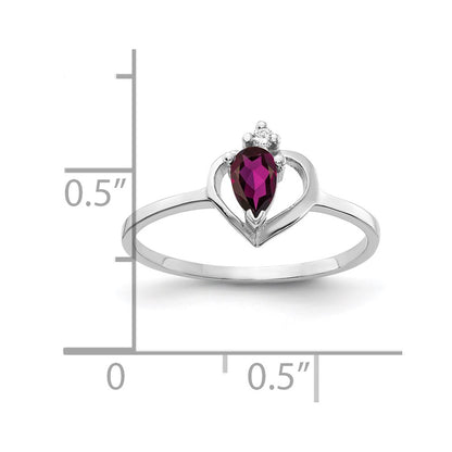 Solid 14k White Gold 5x3mm Pear Rhodolite Simulated Garnet A CZ Ring