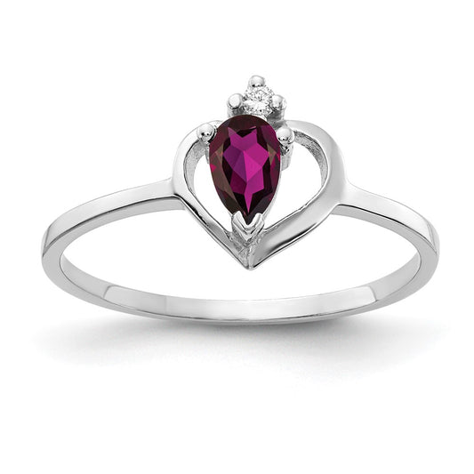Solid 14k White Gold 5x3mm Pear Rhodolite Simulated Garnet VS CZ Ring