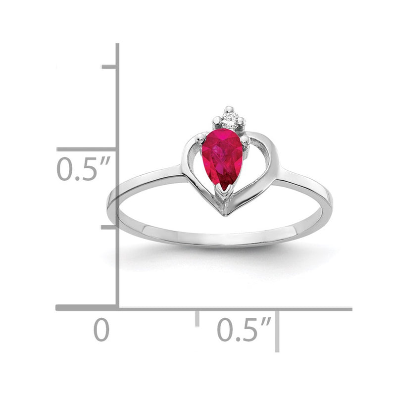 14k White Gold 5x3mm Pear Ruby AAA Real Diamond ring