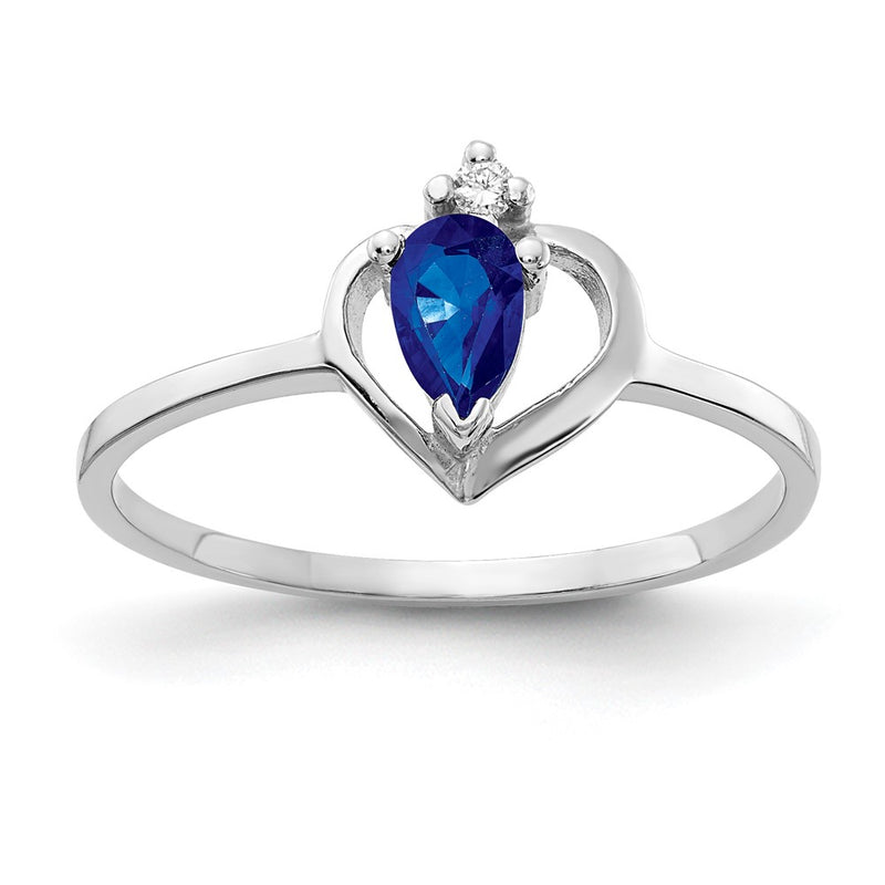 14k White Gold 5x3mm Pear Sapphire AA Real Diamond ring
