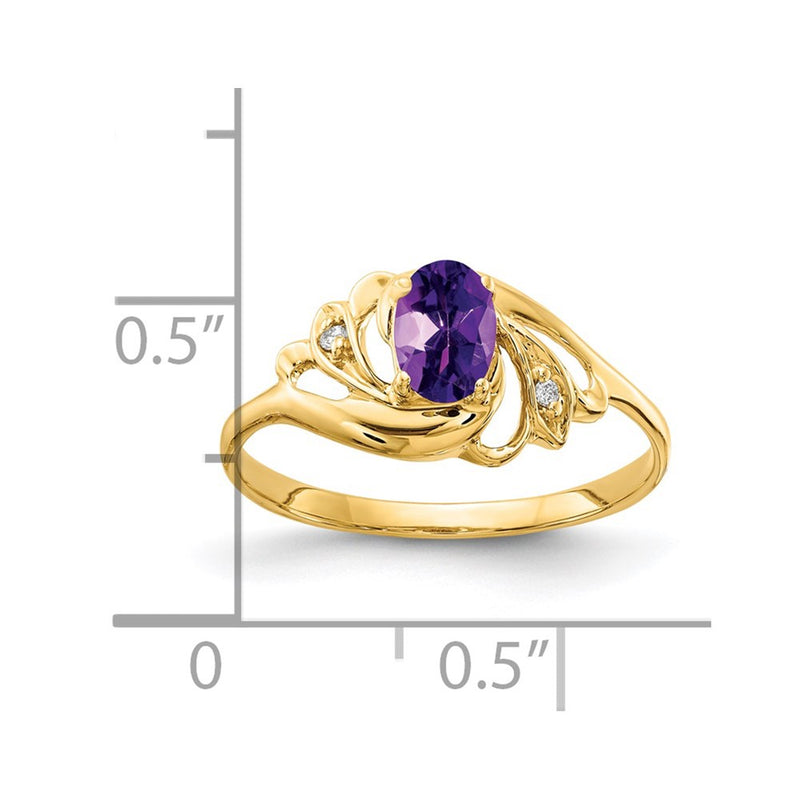 14K Yellow Gold 6x4mm Oval Amethyst Checker AAA Real Diamond ring