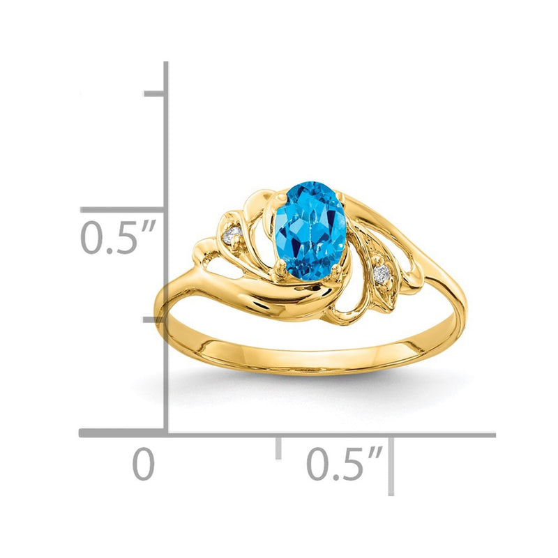 14K Yellow Gold 6x4mm Oval Blue Topaz VS Real Diamond ring