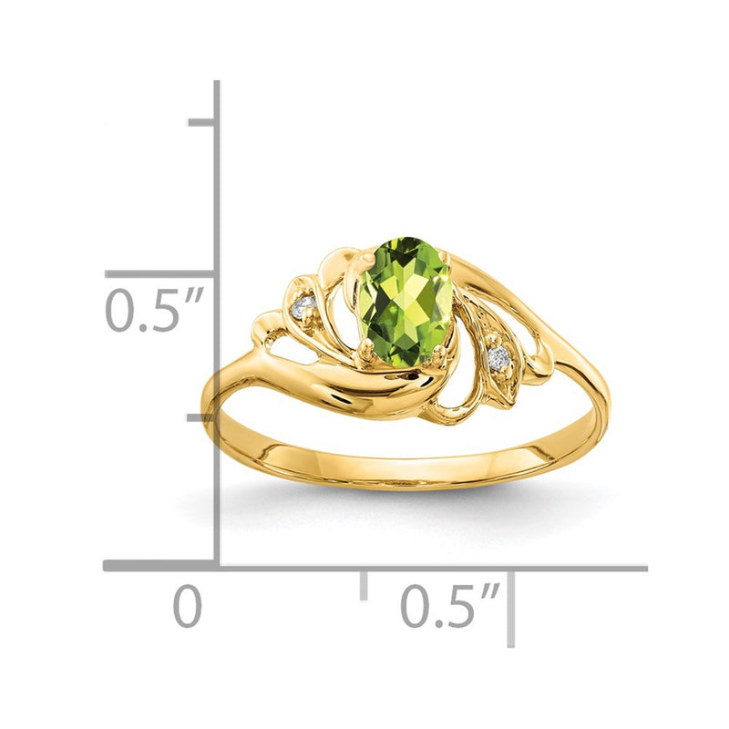 14K Yellow Gold 6x4mm Oval Peridot Checker AAA Real Diamond ring