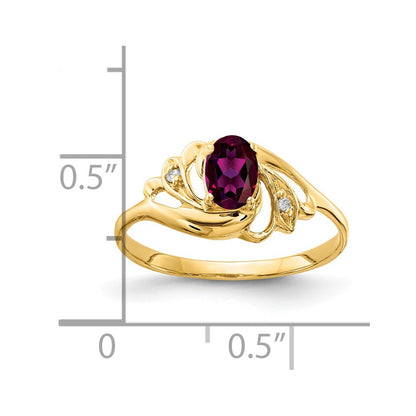 Solid 14k Yellow Gold 6x4mm Oval Rhodolite Simulated Garnet AA CZ Ring