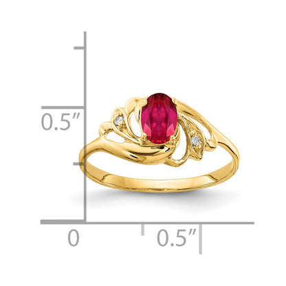 14K Yellow Gold 6x4mm Oval Ruby AA Real Diamond ring