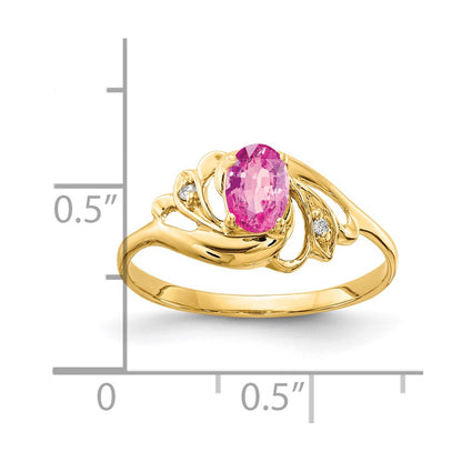 14K Yellow Gold 6x4mm Oval Pink Sapphire VS Real Diamond ring
