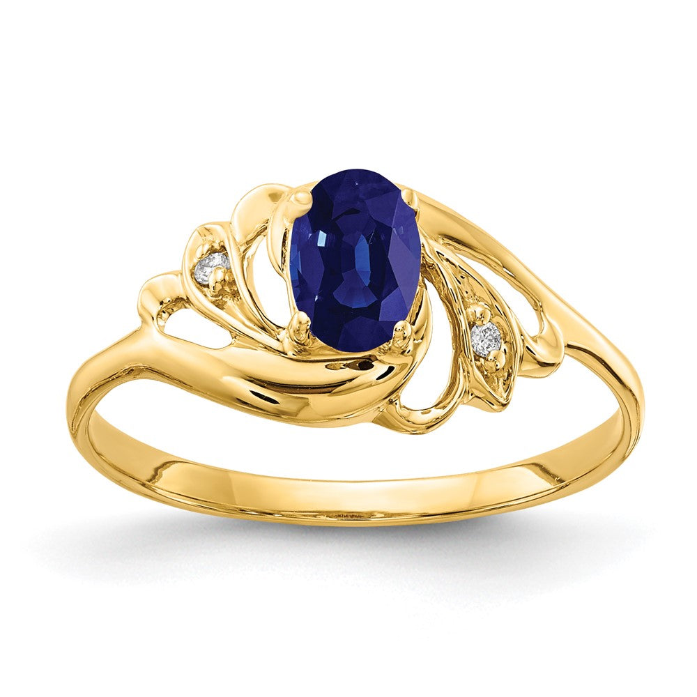 14K Yellow Gold 6x4mm Oval Sapphire A Real Diamond ring