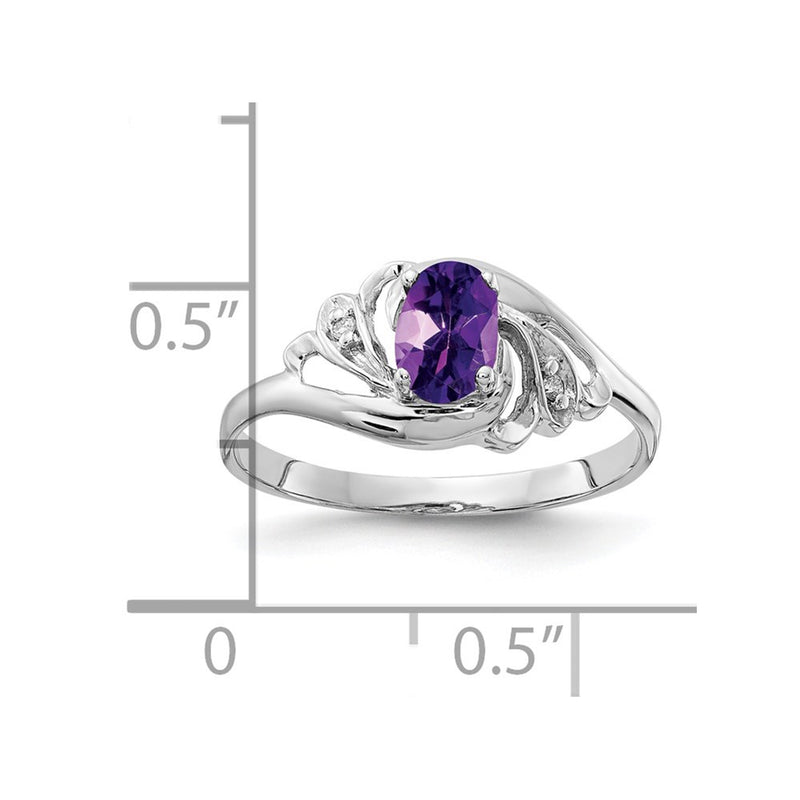 14k White Gold 6x4mm Oval Amethyst Checker AAA Real Diamond ring