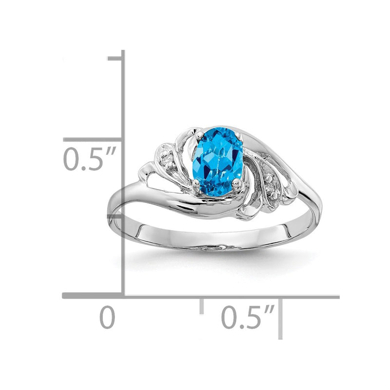 14k White Gold 6x4mm Oval Blue Topaz Checker AAA Real Diamond ring
