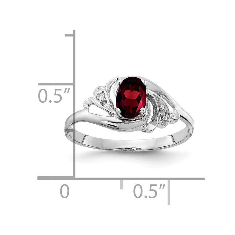 14k White Gold 6x4mm Oval Garnet Checker AA Real Diamond ring