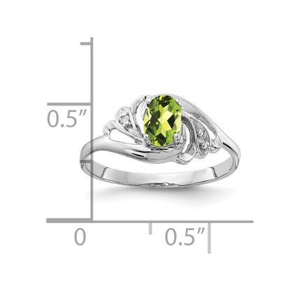 14k White Gold 6x4mm Oval Peridot AA Real Diamond ring