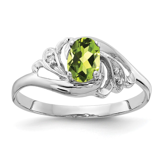 14k White Gold 6x4mm Oval Peridot Checker AA Real Diamond ring
