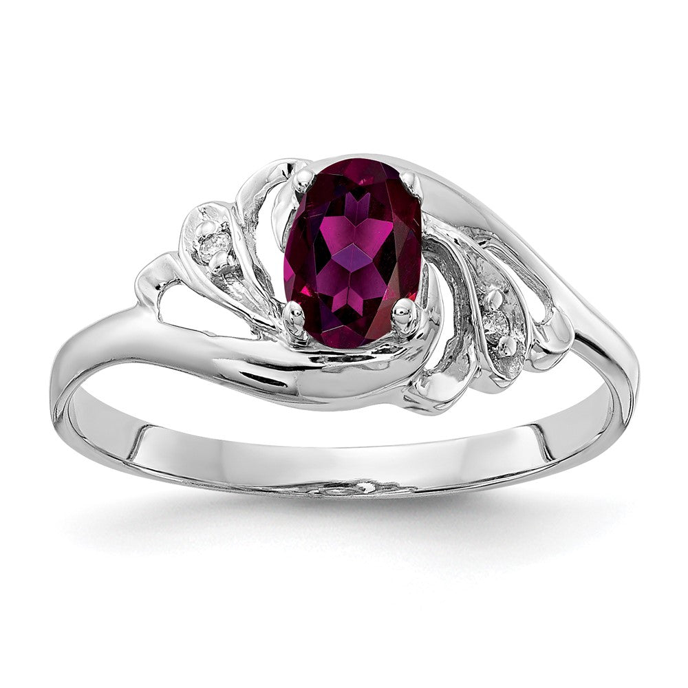 Solid 14k White Gold 6x4mm Oval Rhodolite Simulated Garnet A CZ Ring