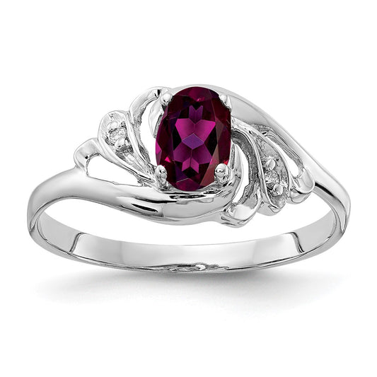 Solid 14k White Gold 6x4mm Oval Rhodolite Simulated Garnet VS CZ Ring