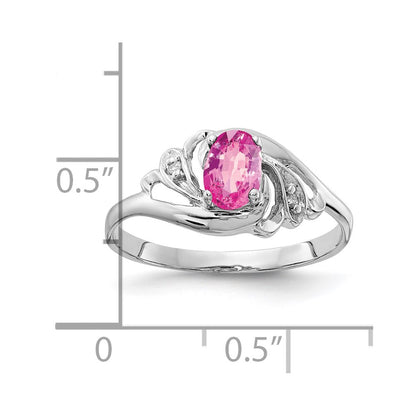14k White Gold 6x4mm Oval Pink Sapphire AAA Real Diamond ring