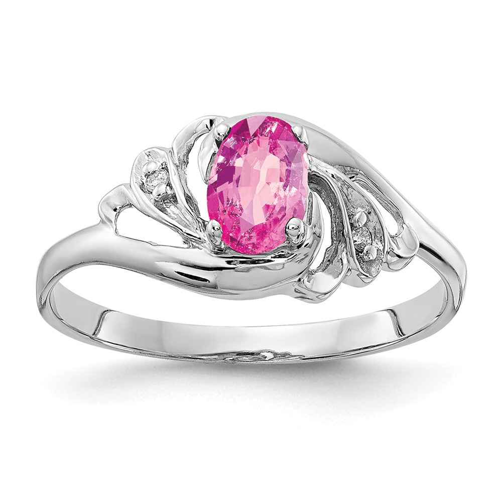 14k White Gold 6x4mm Oval Pink Sapphire AA Real Diamond ring