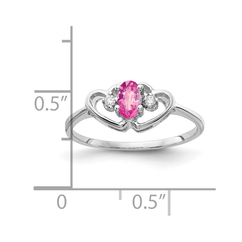 14k White Gold 5x3mm Oval Pink Sapphire AA Real Diamond ring