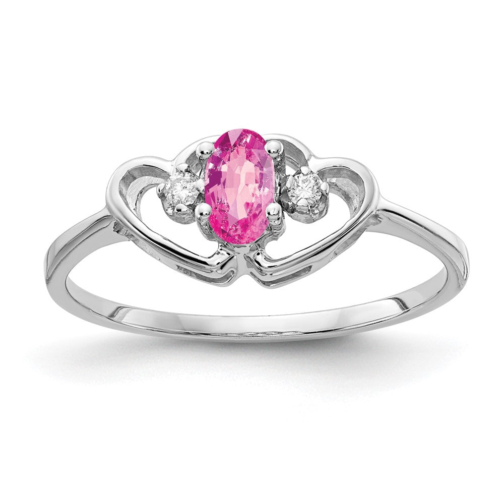 14k White Gold 5x3mm Oval Pink Sapphire AA Real Diamond ring