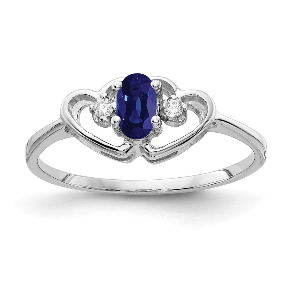 14k White Gold 5x3mm Oval Sapphire AAA Real Diamond ring