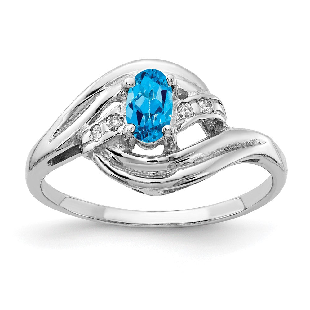 14k White Gold 5x3mm Oval Blue Topaz AAA Real Diamond ring