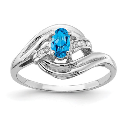 14k White Gold 5x3mm Oval Blue Topaz AAA Real Diamond ring
