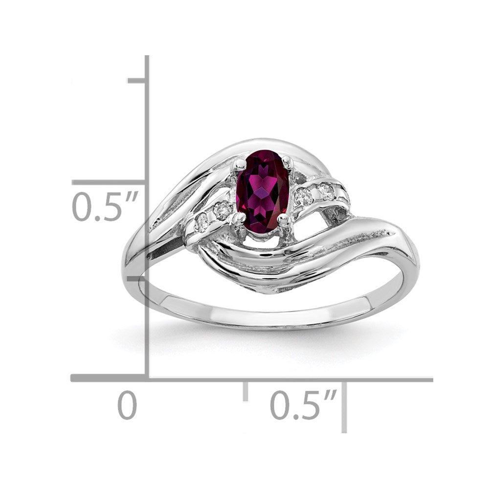 Solid 14k White Gold 5x3mm Oval Rhodolite Simulated Garnet A CZ Ring