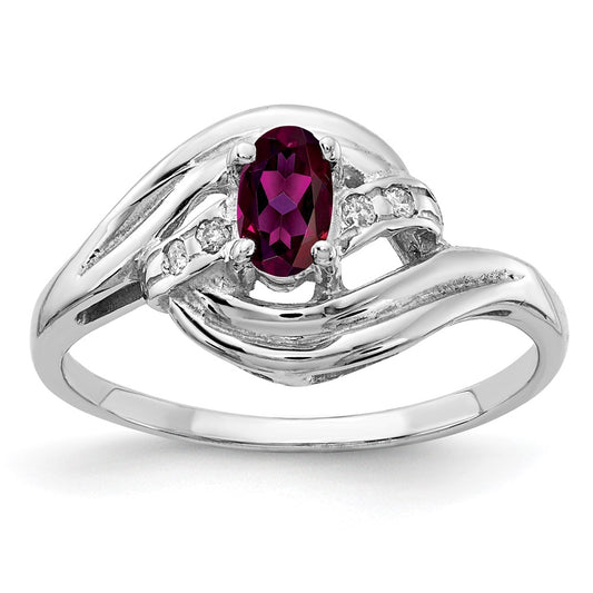 Solid 14k White Gold 5x3mm Oval Rhodolite Simulated Garnet AA CZ Ring