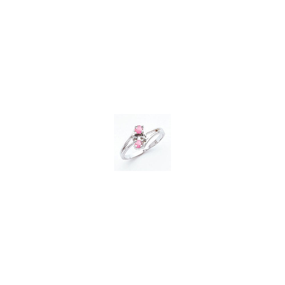 14k White Gold 3mm Pink Sapphire AA Real Diamond ring