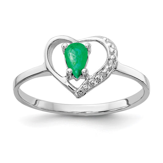 14k White Gold 5x3mm Pear Emerald A Real Diamond ring