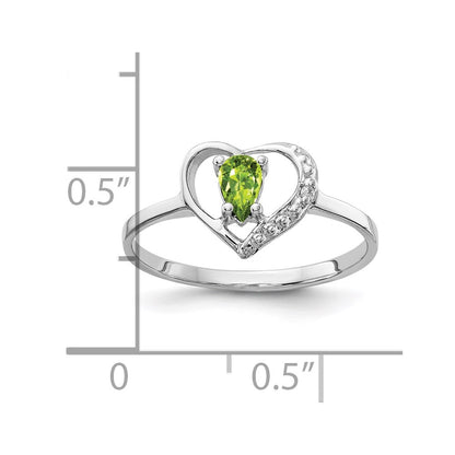 14k White Gold 5x3mm Pear Peridot AAA Real Diamond ring