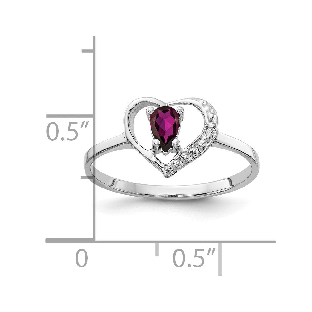 Solid 14k White Gold 5x3mm Pear Rhodolite Simulated Garnet AAA CZ Ring