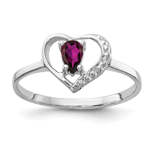Solid 14k White Gold 5x3mm Pear Rhodolite Simulated Garnet A CZ Ring